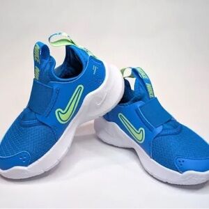 Kids' Nike Flex Runner 3 shoes in a blue and lime green colorway size 1Y